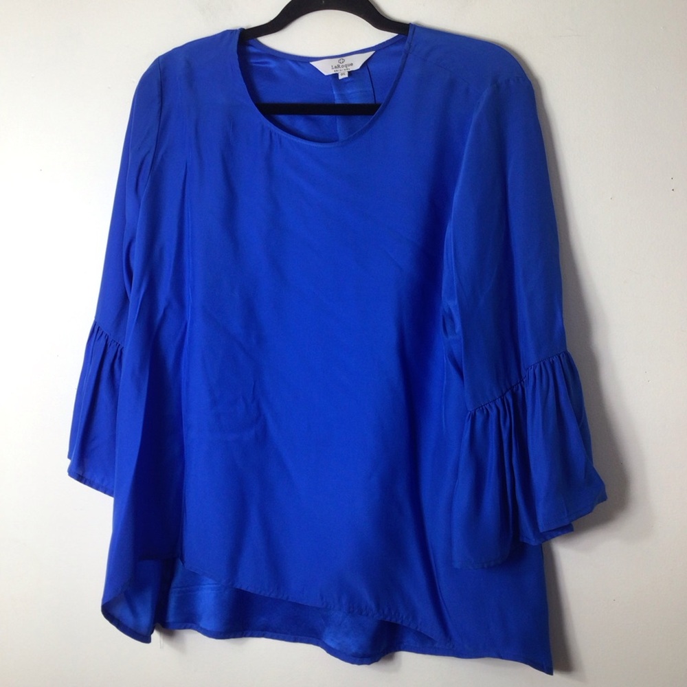 LaRoque silk blouse top women one size medium large blue designer rare France